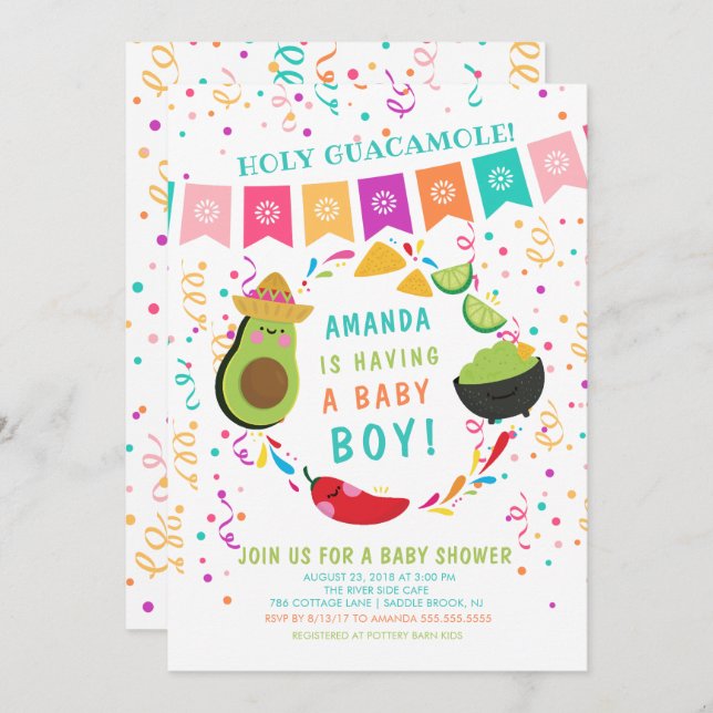 Invitation au Baby shower de Fiesta Holy Guacamole (Devant / Derrière)