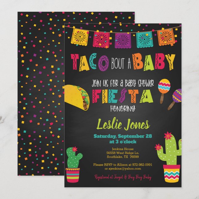 Invitation au Baby shower de Fiesta - Taco Bout a  (Devant / Derrière)