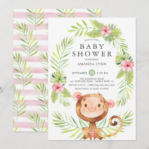 Invitation au Baby shower de fille de singe doux