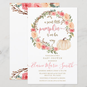Invitation au Baby shower de fille rose Citrouille