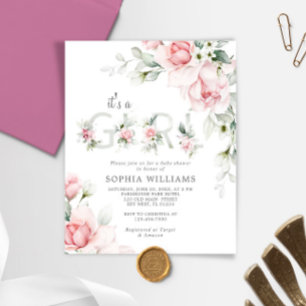 Invitation au Baby shower de fille Rose souple bud
