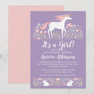 Invitation au Baby shower de fille Unicorn