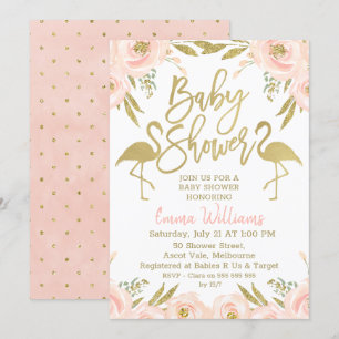 Invitation au Baby shower de Flamant rose Gold Pin