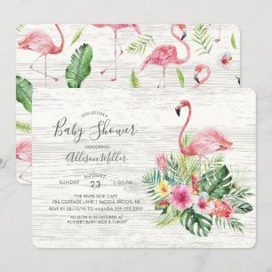 Invitation au Baby shower de Flamant rose tropical