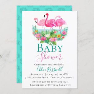 Invitation au Baby shower de Flamant rose tropical