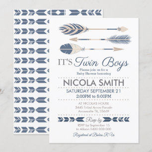 Invitation au Baby shower de Flèche Tribale Twin B