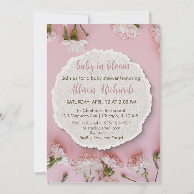 Invitation au Baby shower de fleurs blanches | Élé (Devant)