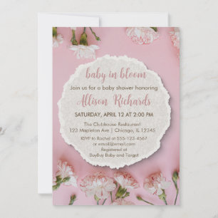 Invitation au Baby shower de fleurs blanches   Élé
