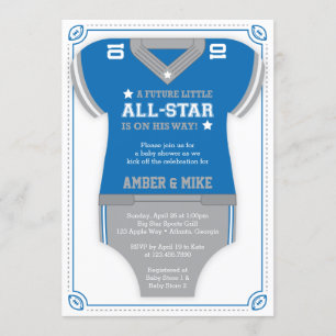 Invitation au Baby shower de football, bleu, gris