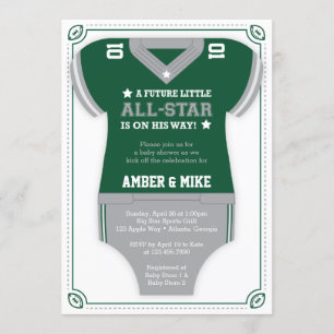 Invitation au Baby shower de football, vert, gris