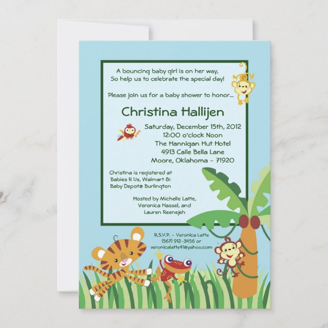 Invitation au Baby shower de forêt pluviale 5x7 (Devant)