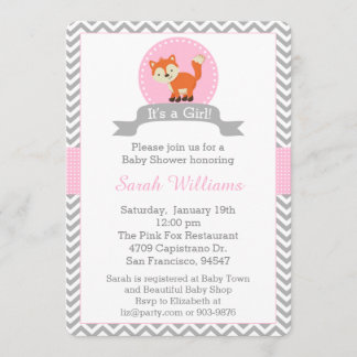 Invitation au Baby shower de Fox Cute en rose et g