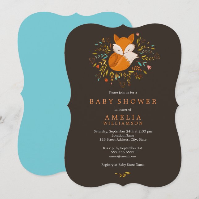 Invitation au Baby shower de Fox de bois (Devant / Derrière)
