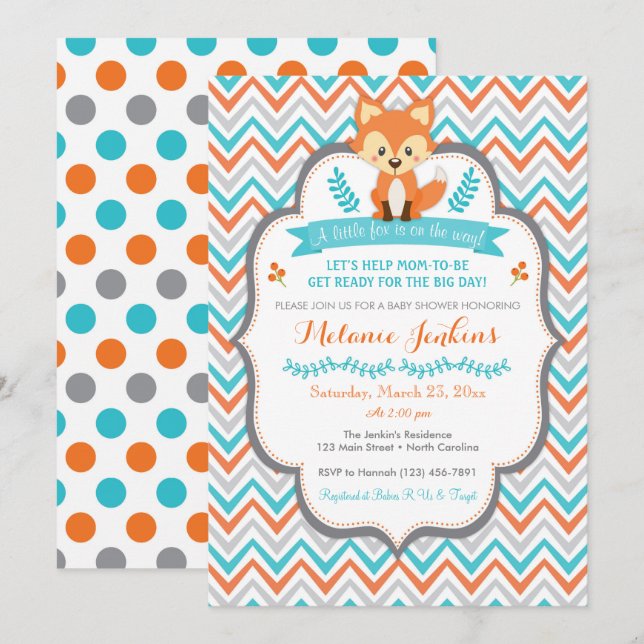 Invitation au Baby shower de Fox de bois (Devant / Derrière)