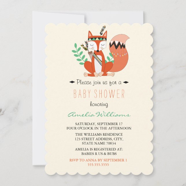 Invitation au Baby shower de Fox de bois mignon (Devant)