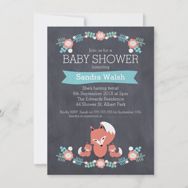 Invitation au Baby shower de Fox de Chalkboard de  (Devant)