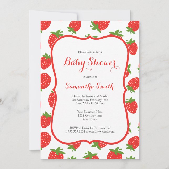 Invitation au Baby shower de fraise (Devant)