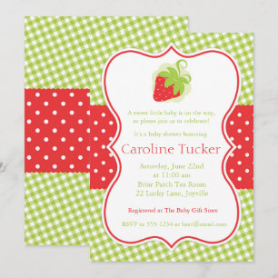 Invitation au Baby shower de fraises en rouge et v