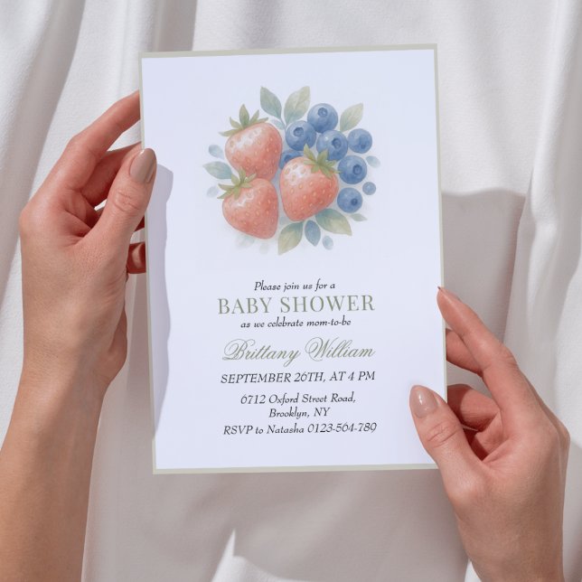 Invitation au Baby shower de fraises et bleuets (Créateur téléchargé)