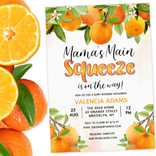 Invitation au Baby shower de fruits orange de Sque
