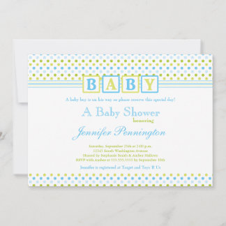 Invitation au baby shower de garçon bleu vert à pe