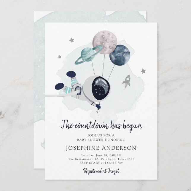 Invitation au Baby shower de garçon de l'astronaut (Devant / Derrière)