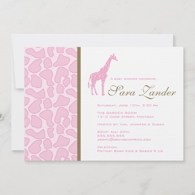 Invitation au Baby shower de girafe - Fille (Devant)