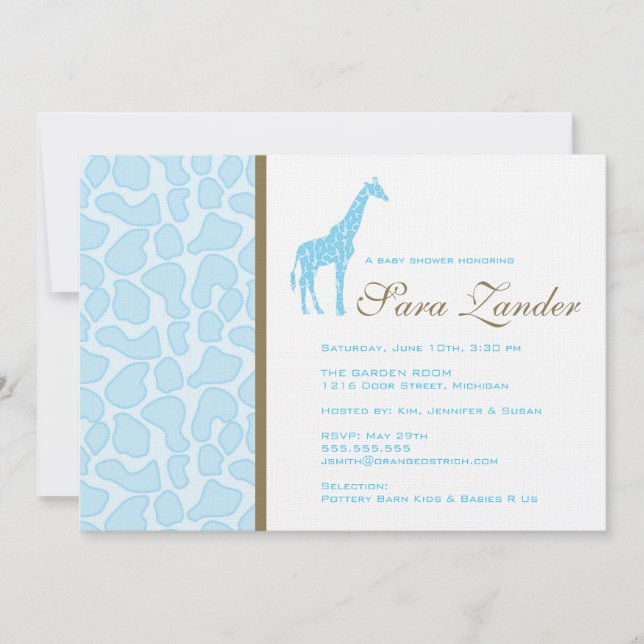 Invitation au Baby shower de girafe - Garçon (Devant)
