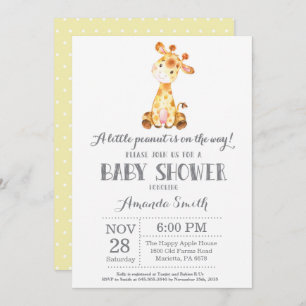 Invitation au Baby shower de girafe Jaune et gris
