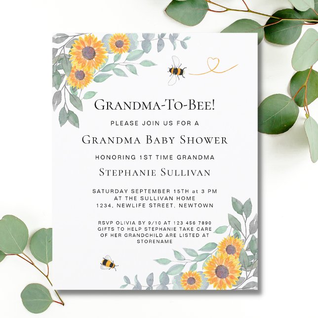 Invitation au Baby shower de grand-mère à abeille (Créateur téléchargé)