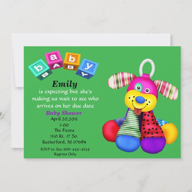 Invitation au Baby shower de jouets multicolores (Devant)