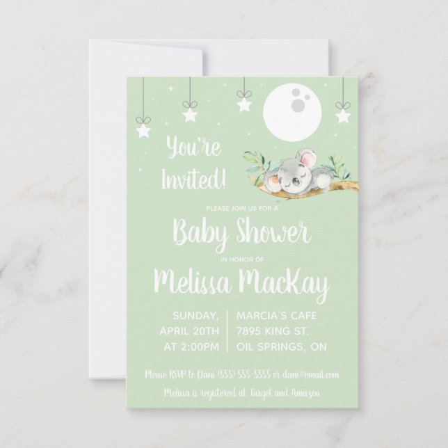 Invitation au Baby shower de Koala (Devant)