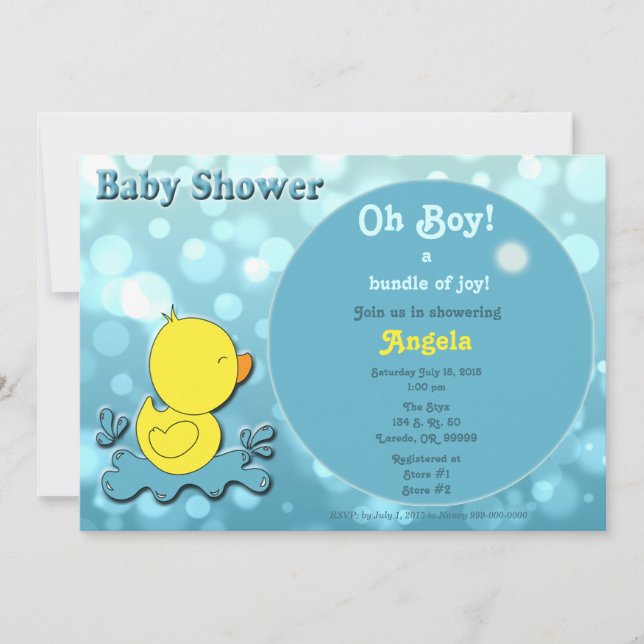 Invitation au Baby shower de la bulle Duckie (Devant)