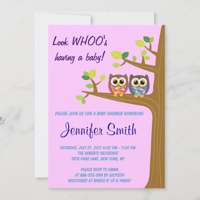 Invitation au Baby shower de la Chouette (Devant)