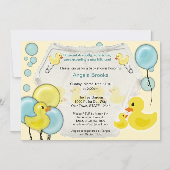 Invitation au Baby shower de la couche de caoutcho (Devant)