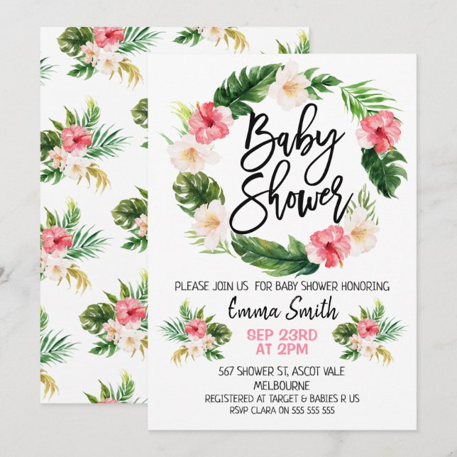 Invitation au Baby shower de la couronne tropicale (Devant / Derrière)