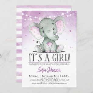 Invitation au Baby shower de la fille Eléphant Vio