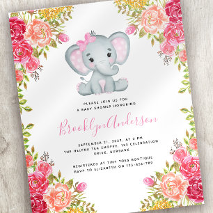 Invitation au Baby shower de la fille éléphante BU