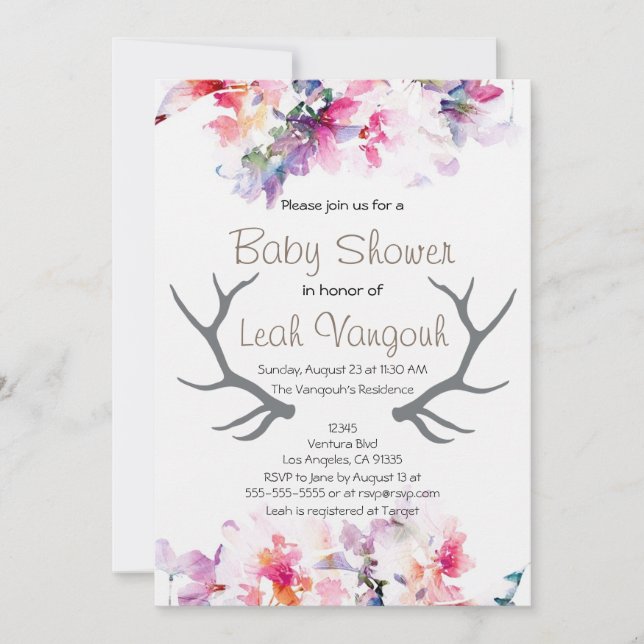 Invitation au Baby shower de la florale douce et d (Devant)