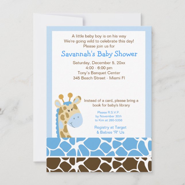 Invitation au Baby shower de la Girafe bleue (Devant)