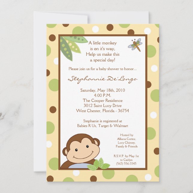 Invitation au Baby shower de la jungle de singe de (Devant)