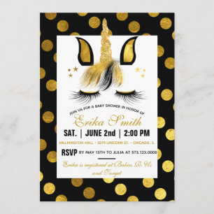 Invitation au Baby shower de la licorne d'or et de