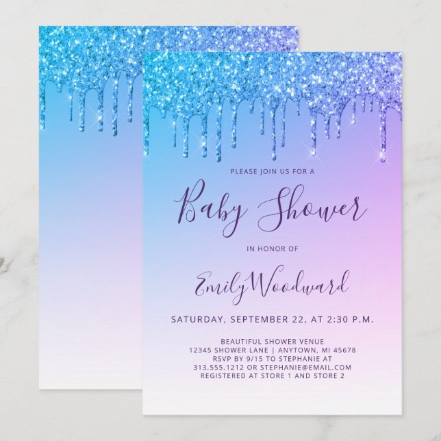 Invitation au Baby shower de la Parties scintillan (Devant / Derrière)