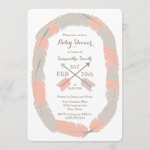 Invitation au Baby shower de la plume de Boho et d