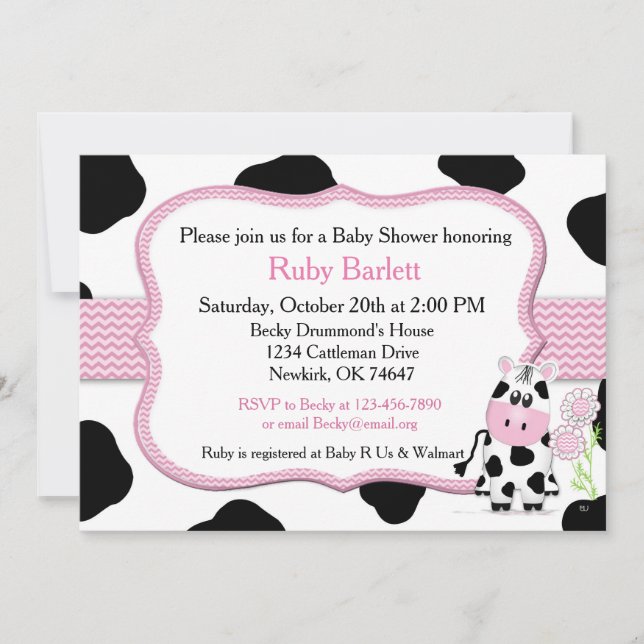 Invitation au Baby shower de la vache avec Chevron (Devant)