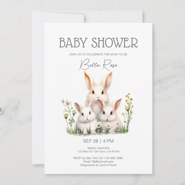 Invitation au Baby shower de lapin neutre pour les (Devant)
