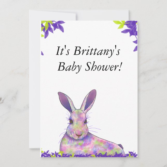 Invitation au Baby shower de lapin pourpre neutre  (Devant)