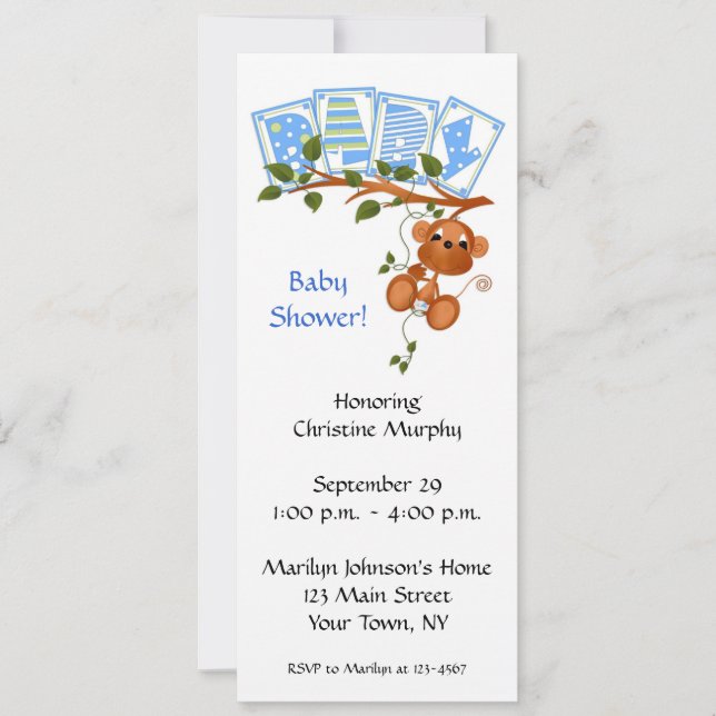 Invitation au Baby shower de l'arbre du singe (Devant)
