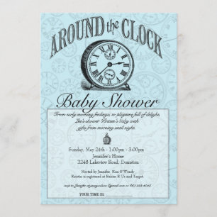 Invitation au Baby shower de l'horloge - Bleu