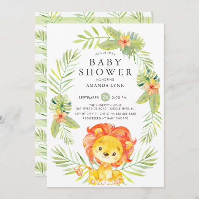 Invitation au Baby shower de Lion neutre (Devant / Derrière)